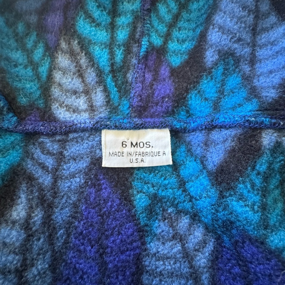 VTG Patagonia Fleece Bunting One Piece Blue leaf 90s AOP 6m - Picture 4 of 11
